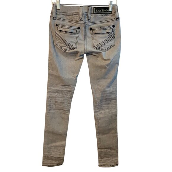 Rock Revival Maple Skinny Women Size 25 Light Wash Distressed Ripped Pockets - Picture 2 of 16